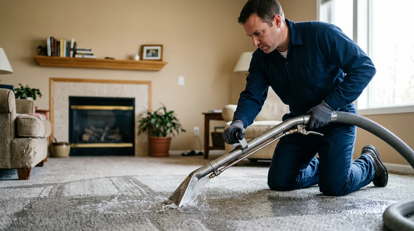 Water damage restoration technician working near Delmont, NJ